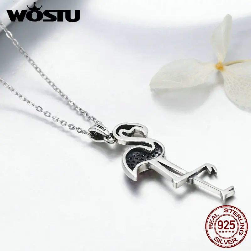 WOSTU Высокое качество Настоящее 925 пробы серебро грациозный птица кулон ожерелье вокруг шеи для Для женщин Модные украшения подарок CQN093