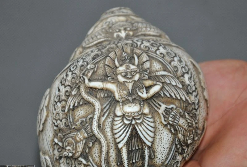 old Tibet temple Conch Shell Trumpet Winged Garuda Bird God Tantra Buddha Statue | Дом и сад