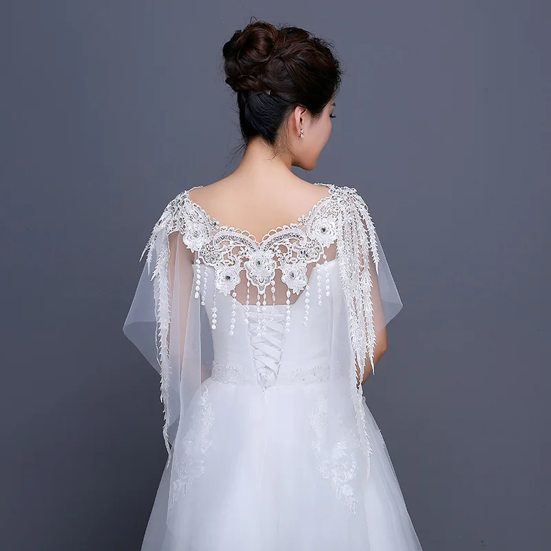 Женское свадебное болеро JaneVini Короткая шаль белого Летний мыс с кружевом и