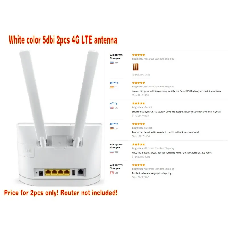 Антенна 4G LTE huawei b593 B535 B890 B315 B310 B880 B525 с sma разъемом 2 шт. 5 дБи белый цвет|huawei lte 4g|4g