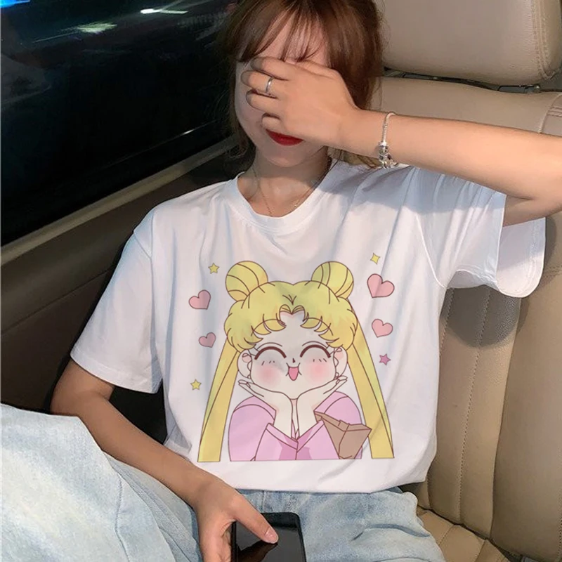 Kawaii Сейлор Мун 90s футболка женская с коротким рукавом Harajuku Ullzang футболка Эстетическая аниме милая футболка модные футболки женские