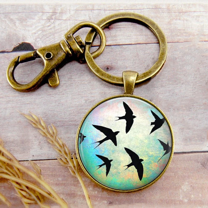 Брелок для ключей с акварельными птицами подвеска пряжкой подарок на день