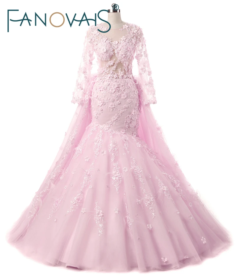 Великолепный розовый цветок свадебные платья съемный поезд с цветами и перьями