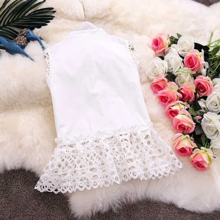 HISUMA summer new women o-neck sleeveless ruffles lace blouses shirt female elegant single breasted sweet slim shirts tops | Женская