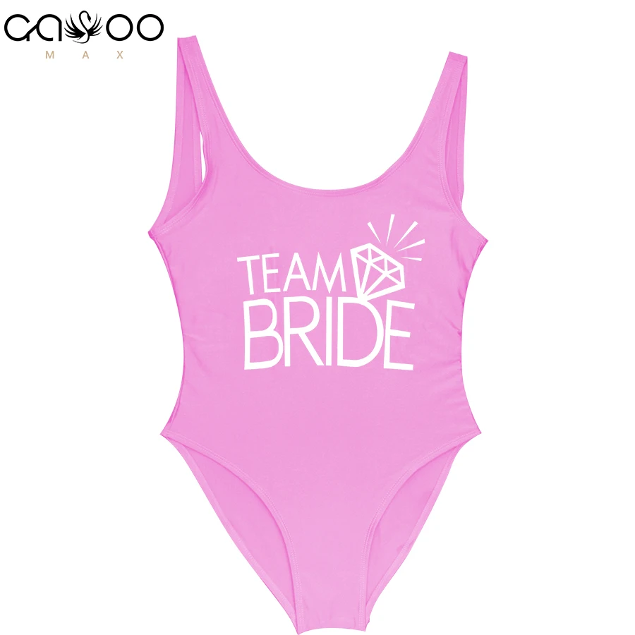 Командный слитный купальник с надписью для невесты и стразами женский монокини