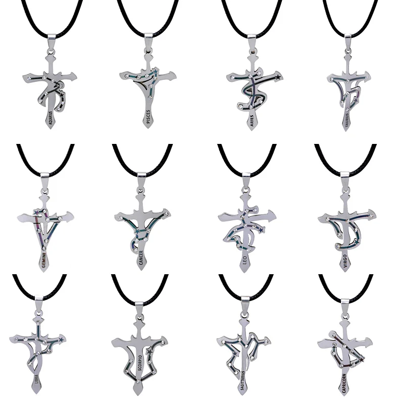 12 созвездий из нержавеющей стали хрустальный крест подвески ожерелье для женщин