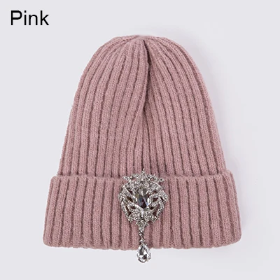 Ralferty вязаная зимняя шапка женская Skullies Beanies женские роскошные хрустальные шапки шапка Осенняя теплая трикотажная шапка с черепами Черная шапка femme - Цвет: Розовый