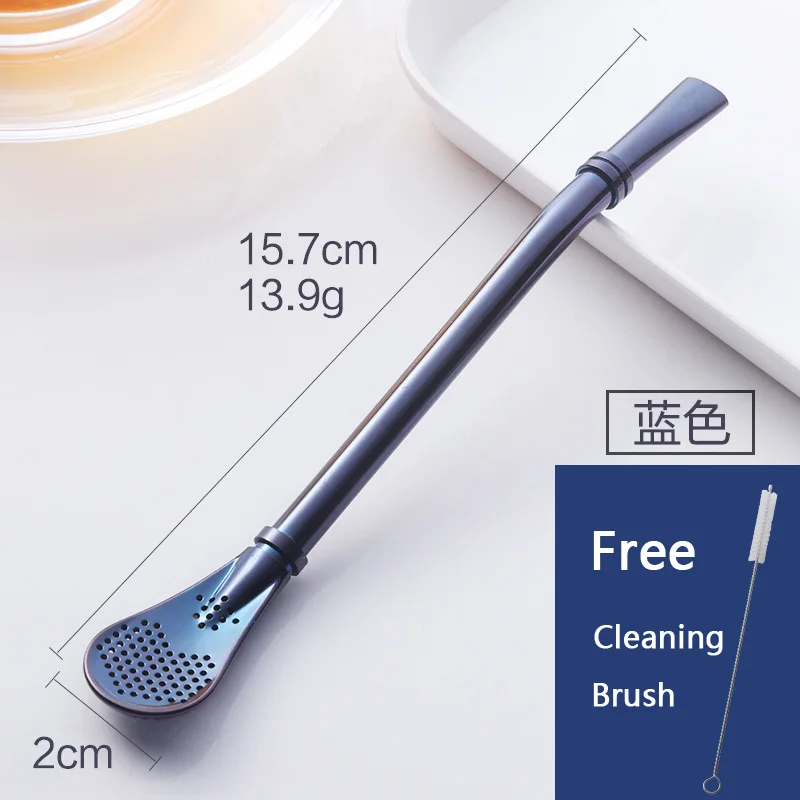 1 blue plus 1brush 1 шт. с 1 щеткой Yerba mate соломенный фильтр 304 нержавеющая сталь Bombilla многоразовые питьевые соломы металлические чайные инструменты барные аксессуары - Цвет: 1 blue plus 1brush