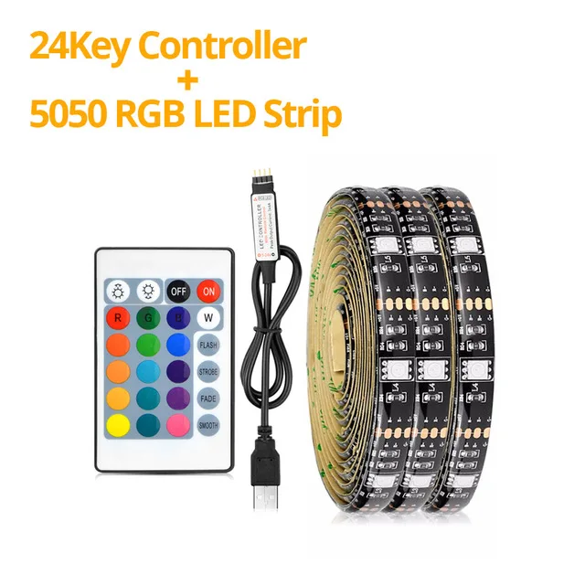 24 Keys Set RGB светодиодный светильник лента DIY светодиодный ТВ ПОДСВЕТКА SMD 5050 USB мощность светодиодный светильник лента для ТВ Настольный экран фоновый светильник - Испускаемый цвет: 24 Keys Set