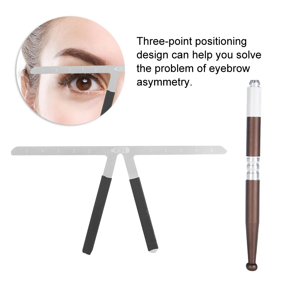 Набор для коррекции бровей трафарет линейка + ручка татуажа дизайнерский макияж