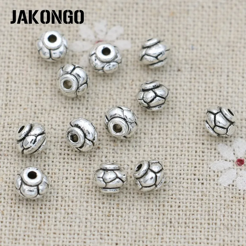 Круглые бусины разделители JAKONGO античные посеребренные для изготовления