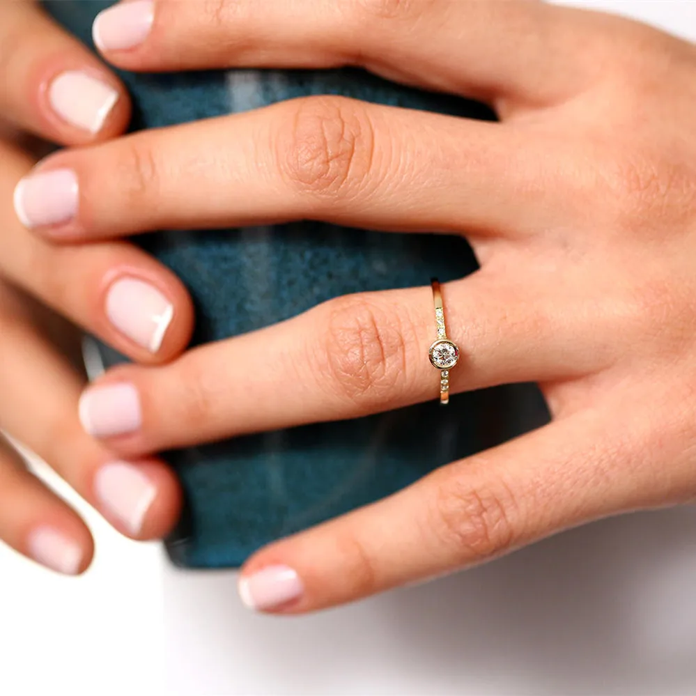 Кольцо для помолвки LASAMERO круглое кольцо с натуральным бриллиантом 0 25 CTW ТВЕРДОЕ