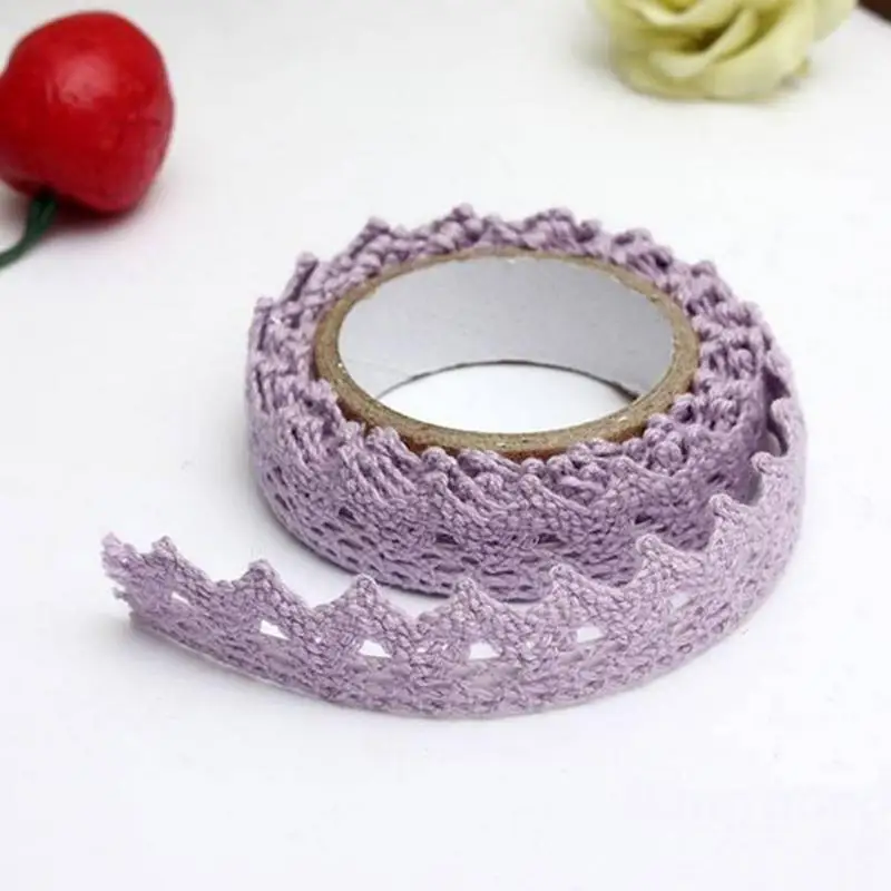 Фиолетовый 1 рулон DIY ткань кружева васи лента самоклеящаяся наклейка для скрапбукинга ткань кружева васи лента 9 цветов на выбор аксессуары для шитья#705 - Цвет: Фиолетовый