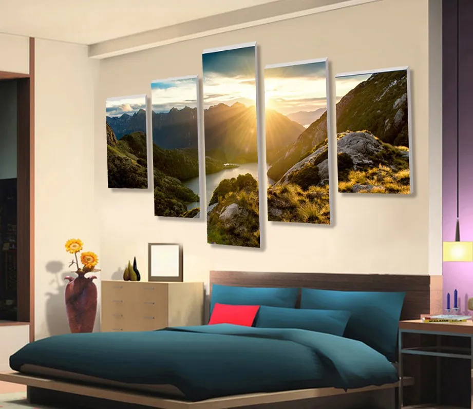 Горячая Распродажа современный горы и реки пейзаж холст картина 5 шт. Wall Art