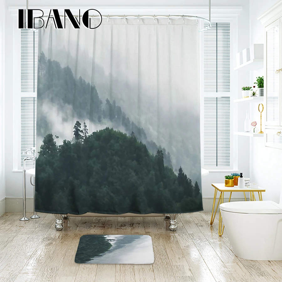 

IBANO Landscape Painting Chinese Painting Shower Curtain Waterproof Polyester Fabric Bath Curtain For The Bathroom Decoration