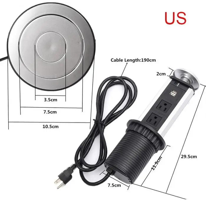 Новейшая Выдвижная электрическая розетка 3 гнезда 2 USB для кухни, выдвижная офисная розетка для стола