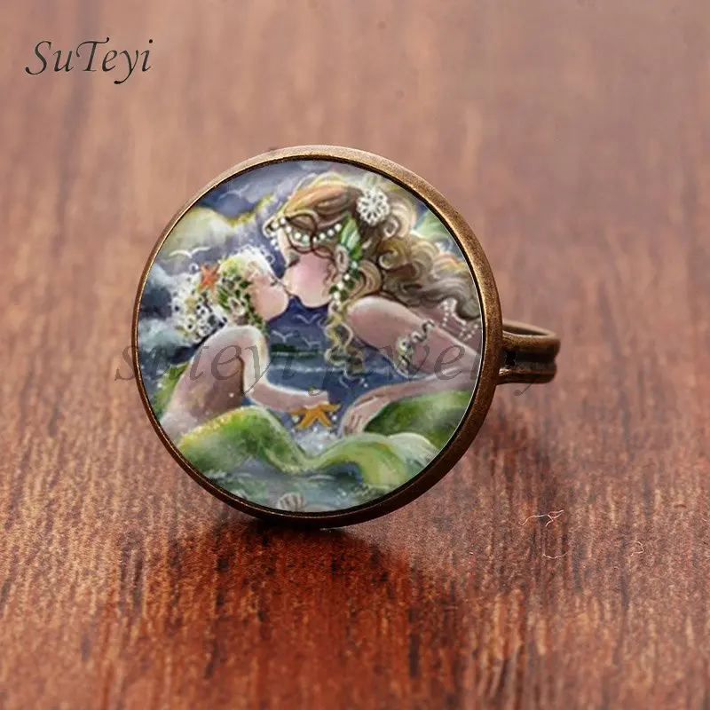 Suteyi, модные Камея Kiss Klimt из стекла, художественное кольцо для фото, ювелирные изделия ручной работы, регулируемый размер, кольца, подарки для девочек