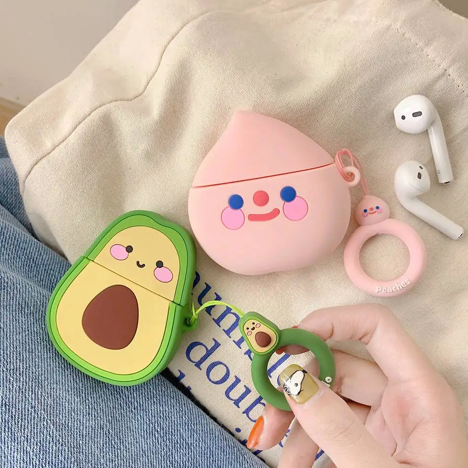 Милый персиковый фруктовый чехол с клубникой для наушников Airpods силиконовый Apple