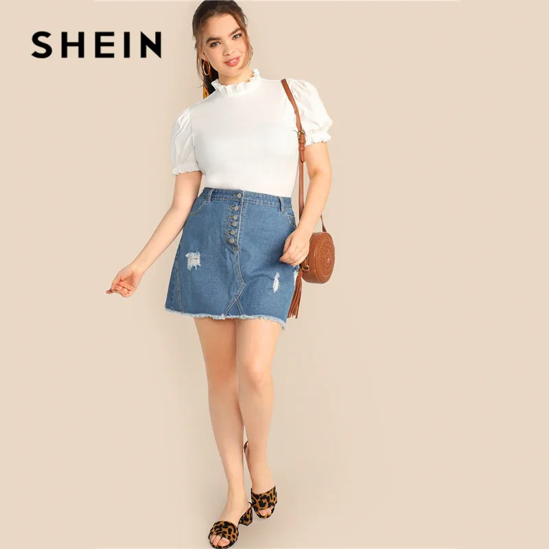 SHEIN Размера Плюс Трикотажная Футболка С Оригинальным Рукавом Элегантная Футболка С Пышными Рукавами