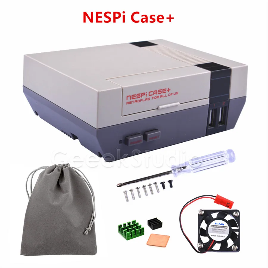 NESPI чехол+ плюс с охлаждающим вентилятором радиаторы фланелевый мешочек и дополнительный Raspberry Pi 3 Model B+ 5V 2.5A Мощность адаптер переменного тока, 32G SD карты - Цвет: Kit 1