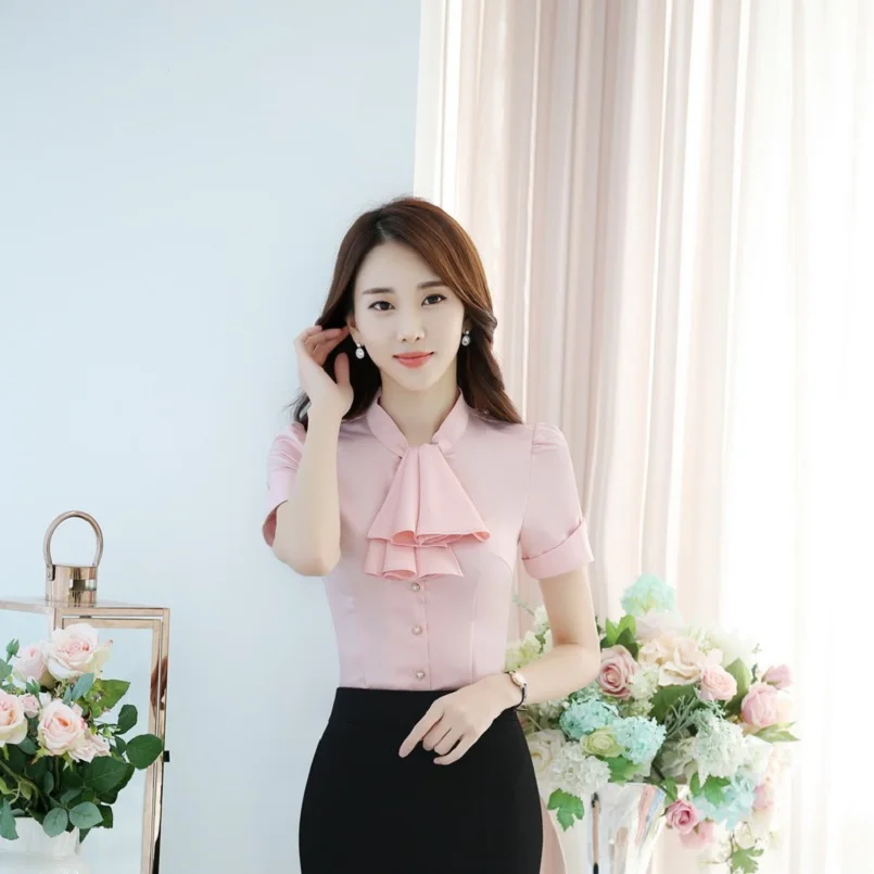 Блузка женская шифоновая с коротким рукавом модный топ для офиса и работы