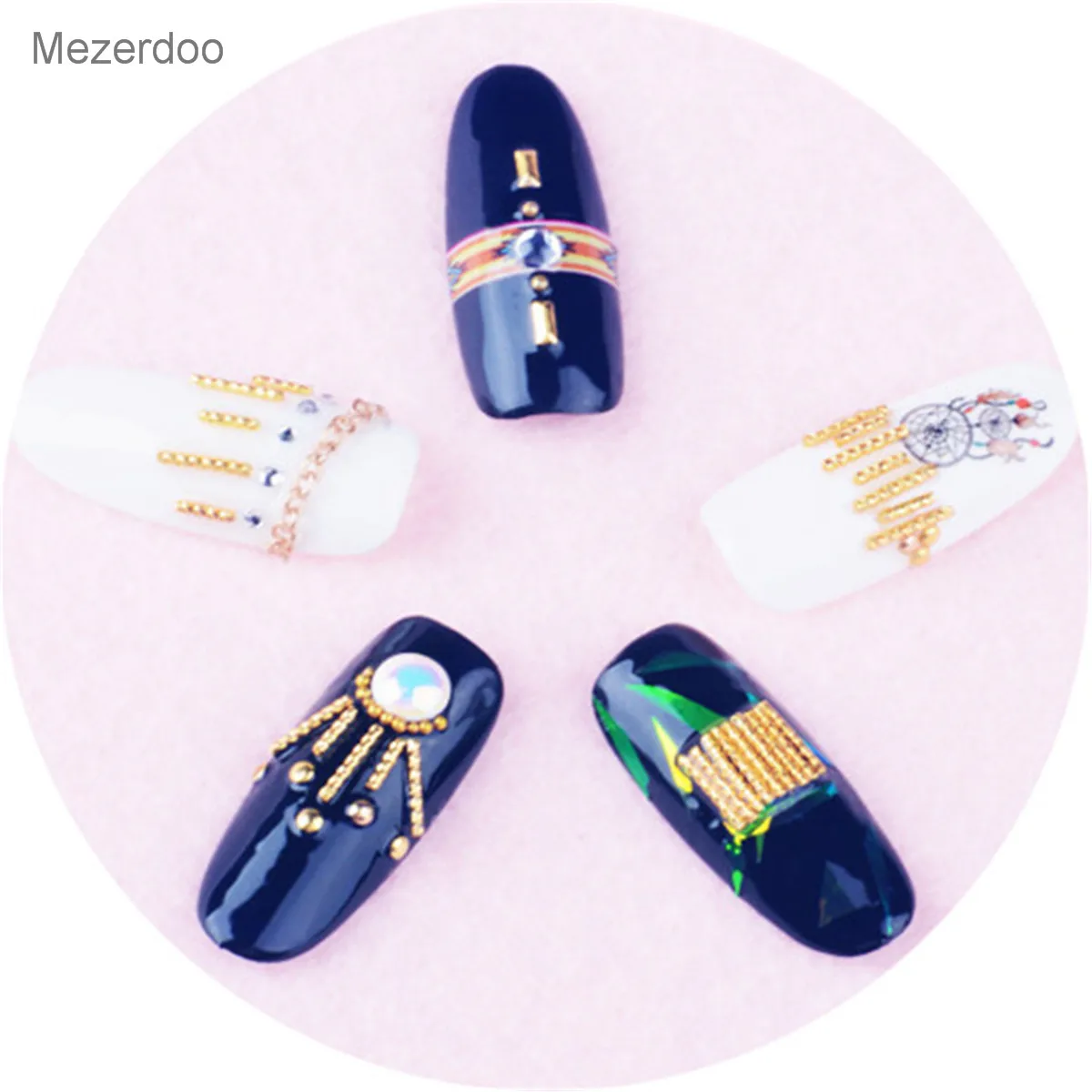 3D золотые серебряные заклепки Геометрический стиль металлический дизайн ногтей