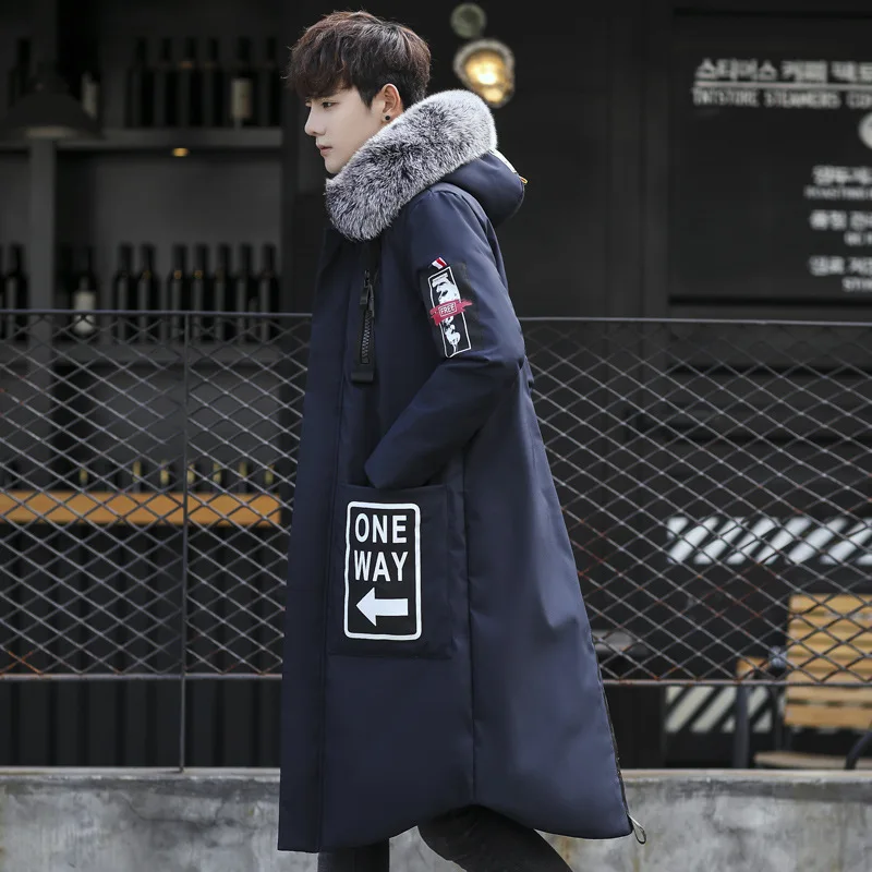 navy blue Длинная, выдерживает-30 градусов, зимняя куртка для мужчин, большой натуральный меховой воротник, с капюшоном, на утином пуху, большой размер 3XL, SS6276 - Цвет: navy blue