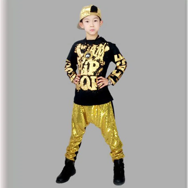 Free Shipping Male Female Hip Hop Dance Costumes Child Hip-hop DS Costume Cotton T shirt Sequined Leotard Harem Pants |