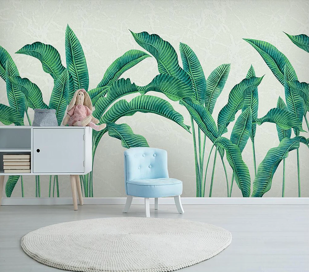 

Custom wallpaper Simple hand-painted watercolor plant leaves background wall