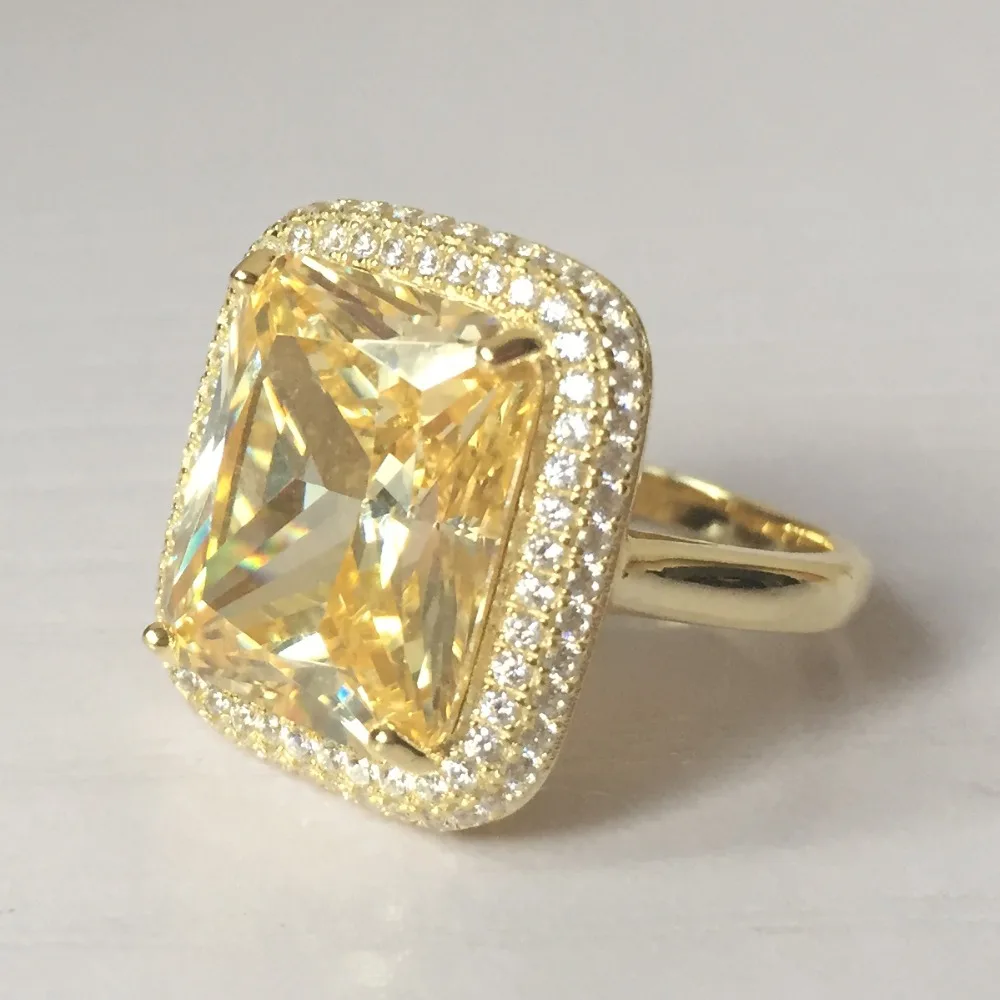 Роскошное однотонное серебряное кольцо с желтым цирконием in18k золотого цвета с кристаллами цирконием moissanite Золотое обручальное кольцо для влюбленных пар