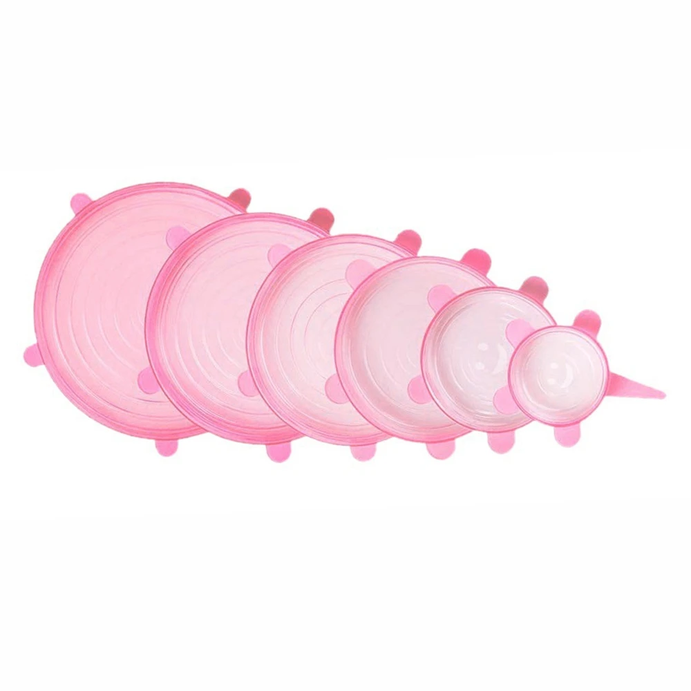 Pink 6-Pack силиконовый стрейч свежесть-крышки различных размеров Крышка для различных форм контейнеров чаша может стеклянная посуда, пищевая заставка - Цвет: Pink