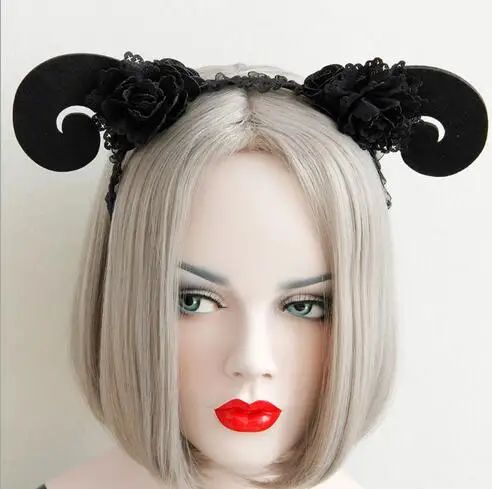 Модные женские рога с черным кружевом Hairbands девушки повязка вечерние стиль