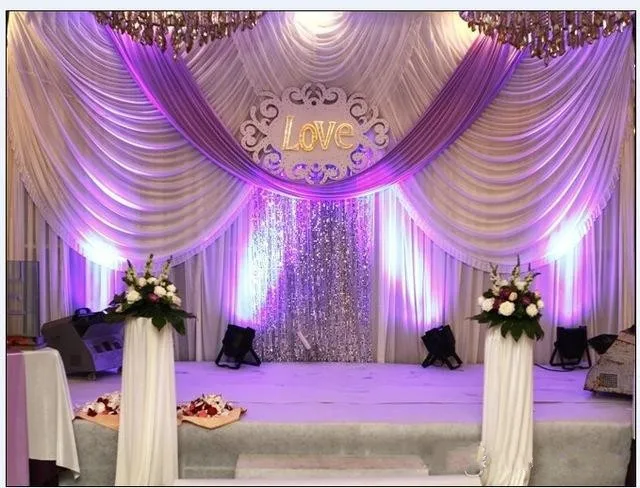 

20ft*10ft Luxury Wedding backdrop Curtains with swags event and party fabric wedding curtains including middle sequin B