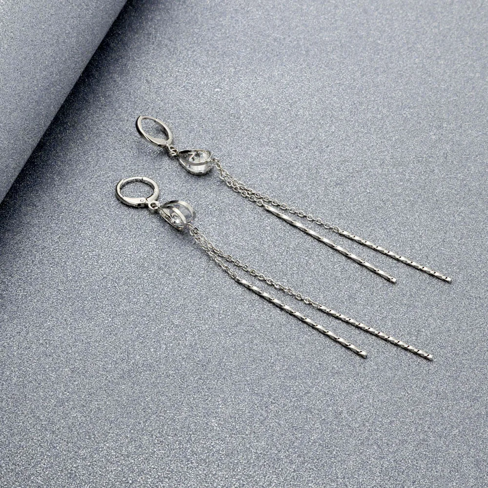 FINDYOU Long Tassels Drop Earrings For Women Water Shape Cubic Zirconia Dangle Fashion Jewelry Best Gift E0104 | Украшения и