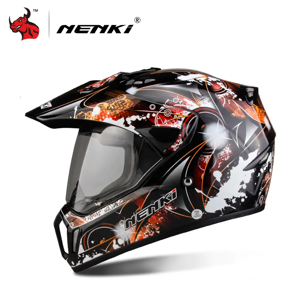 black orange NENKI мотоциклетный шлем для мужчин, шлем для мотокросса, красный мотоциклетный шлем для мотокросса, шлем в горошек - Цвет: black orange