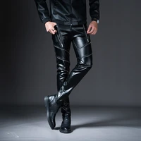 new winter mens skinny biker leather pants fashion faux leather motorcycle trousers for male stage club wear