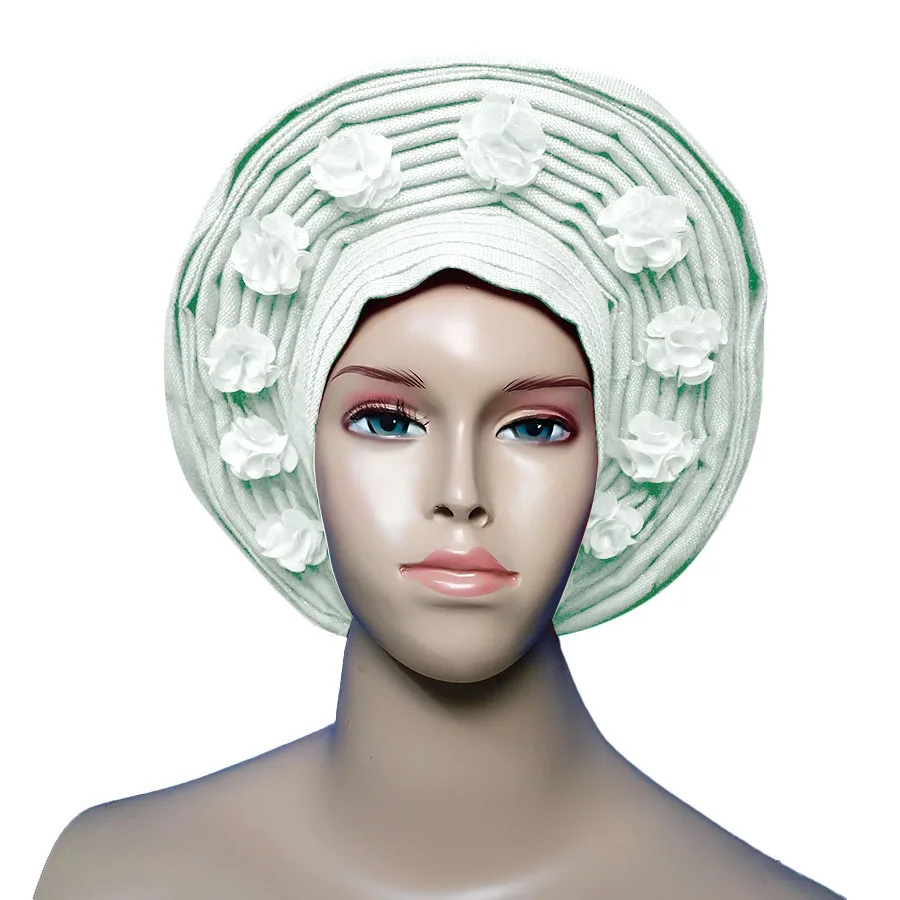 white ASO OKE gele с бусинами тюрбан в африканском стиле в авто gele - Цвет: white