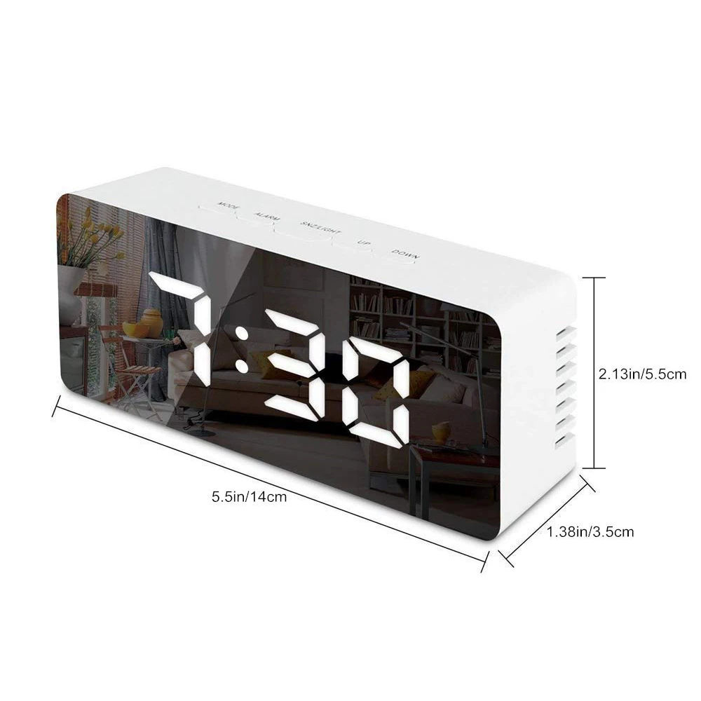 

Electronic Large Time Temperature Display Home Decoration Clock LED Mirror Alarm Clock Digital Snooze Table Clock Wake Up Light
