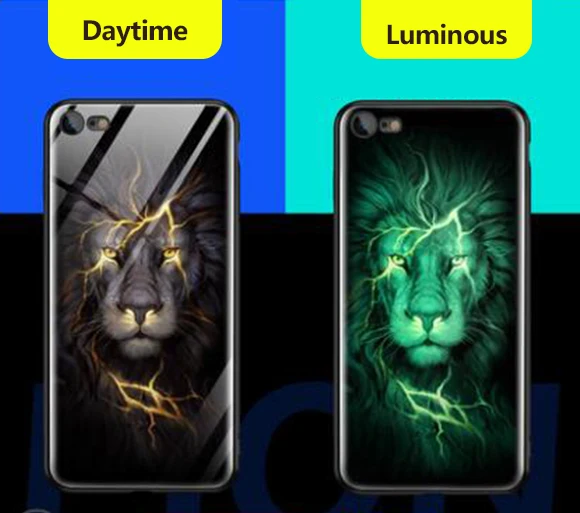 Lion Coque Marvel Мстители Бэтмен Капитан Америка Железный человек Супермен светящийся стеклянный чехол для iPhone X 7 8 6 6s Plus 5s SE XS Max Case чехол на айфон - Цвет: Lion