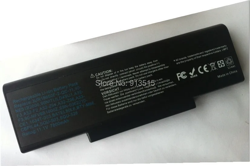 Аккумулятор 9 ячеек 7800 мАч для ноутбука ASUS A9 A9T A9Rt A9W A9R A9C A9Rp A32-F3 F2 F3 F3K F3U Z53 черный |