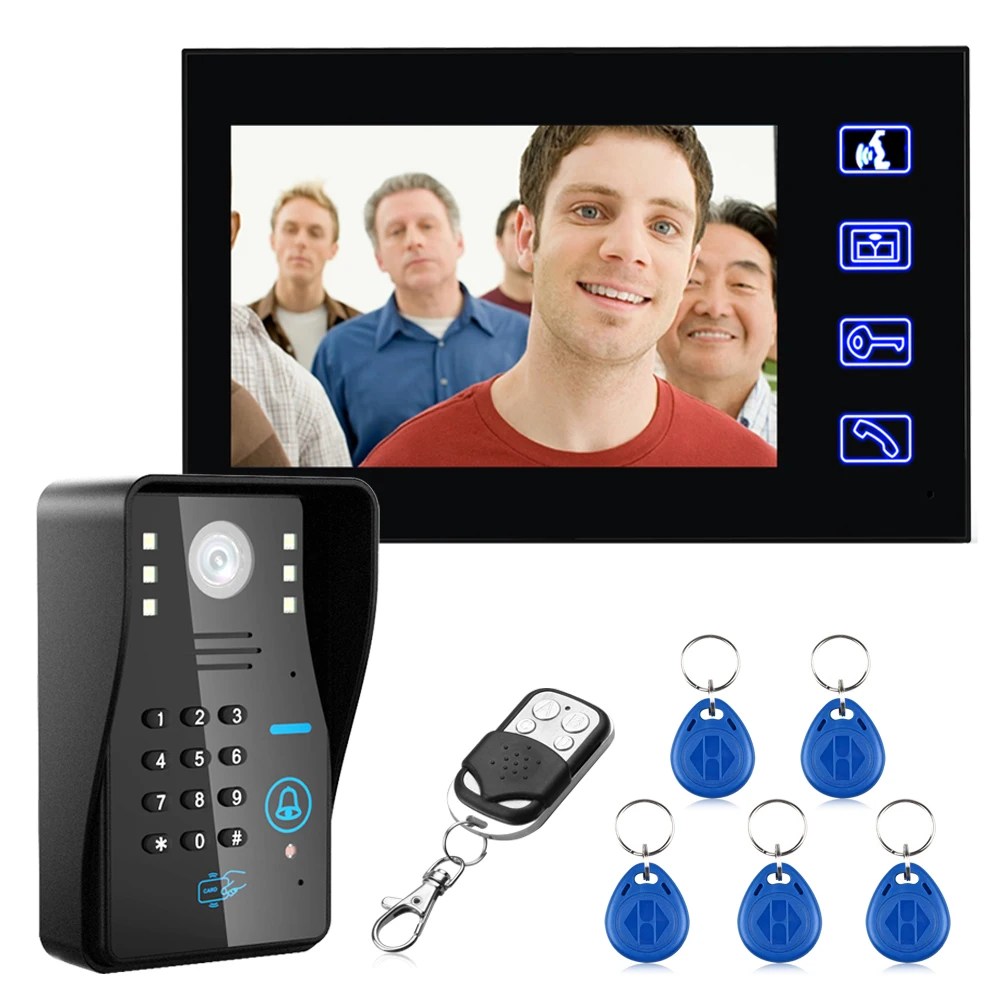 

Touch Key 7" Lcd RFID Password Video Door Phone Intercom System With IR Camera 1000 TV Line Remote Access Control System