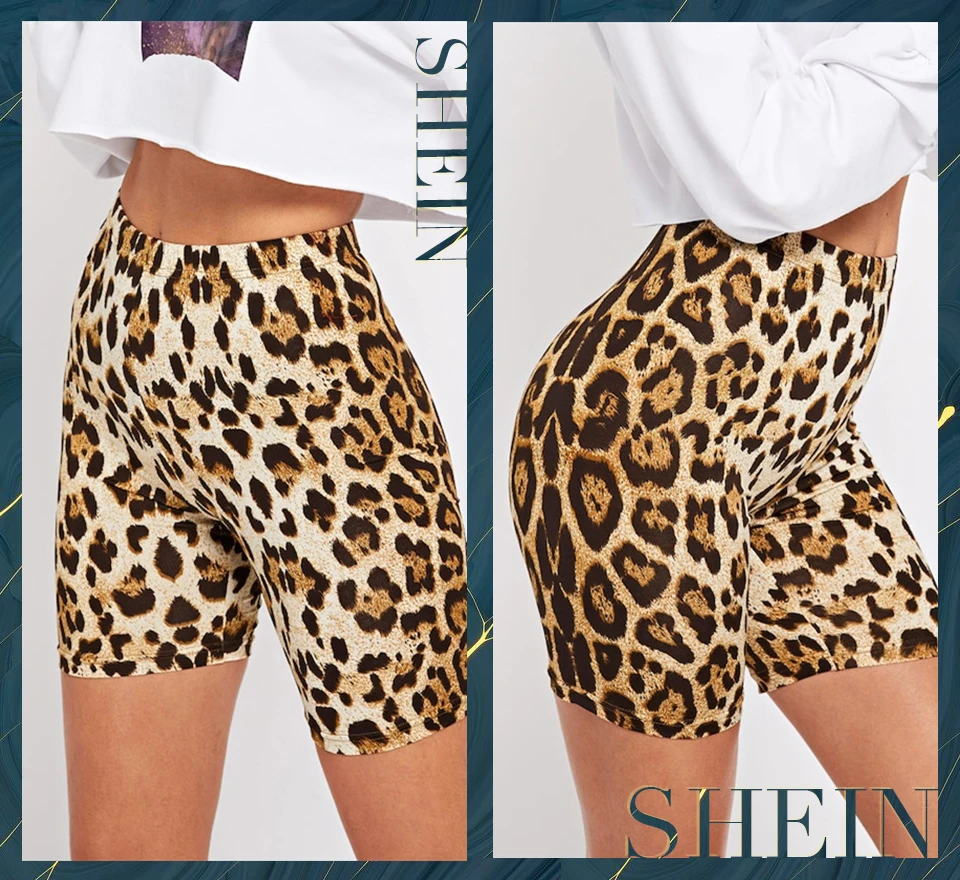 SHEIN Леопардовые Леггинсы Шорты Женские Многоцветные Летние Спортивные Короткие Леггинсы
