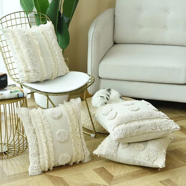 Tufted Pillow Cover Boho Cushion 100% Cotton Wedding Home Decor Custom Size and Color 45X45CM/40CMRD | Дом и сад