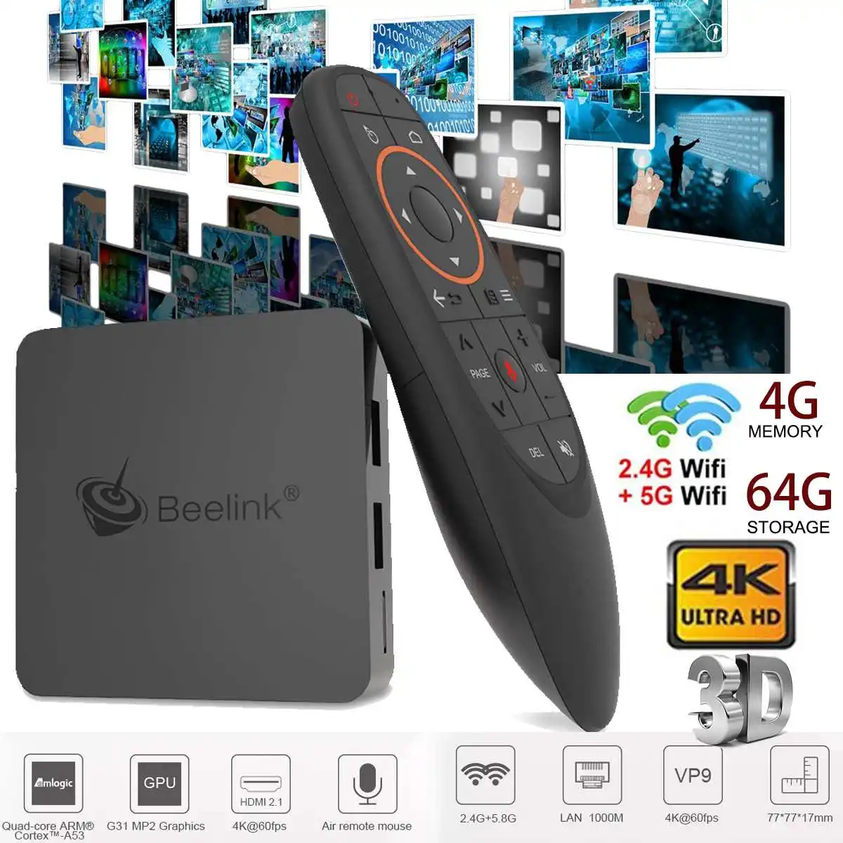 ТВ приставка Beelink GT MINI A S905X2 4 Гб DDR4 64 5G wifi bluetooth 0 4K Поддержка голосового пульта