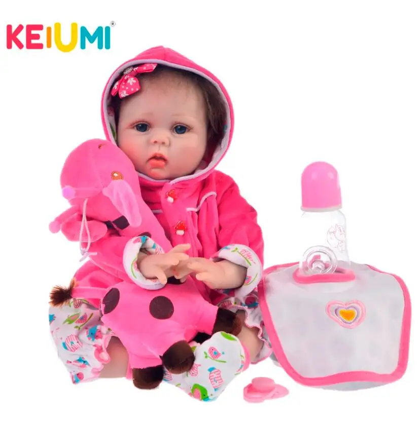 Doll Set KEIUMI, новинка, силиконовые куклы Reborn, 22 дюйма, 55 см, милые куклы Reborn, реалистичные, мягкие куклы, наборы для детей, сюрприз на день рождения - Цвет: Doll Set