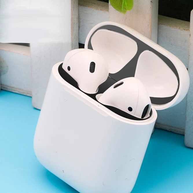 Ультратонкая металлическая Пылезащитная наклейка для AirPods защитная наклейка для Apple airpods - Цвет: Black