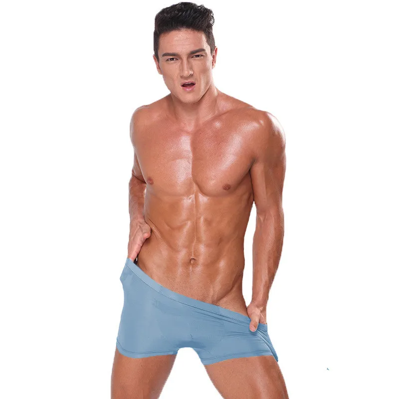 Light blue Бренд мужской нижнее бельё для девочек для мужчин боксер ультра тонкий Секс Удобные прозрачные бюстгальтер с сетчатой вставкой Cueca Calzon 1 шт - Цвет: Light blue