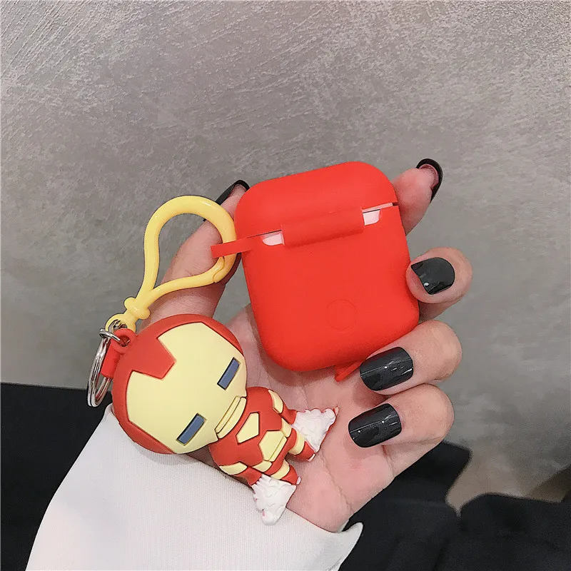 Чехол для наушников с героями мультфильмов Marvel для Apple Airpods, Железный человек, Человек-паук, супергерой, силиконовый чехол для наушников, коробка Air Pods, 2 аксессуара