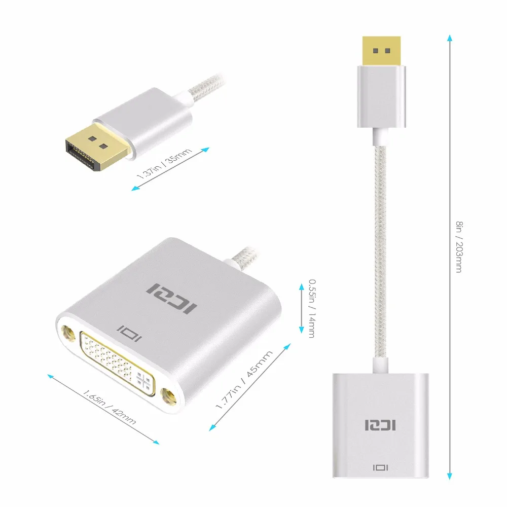 ICZI 4K DP к DVI адаптер позолоченный Displayport Мужской Женский конвертер алюминиевый для