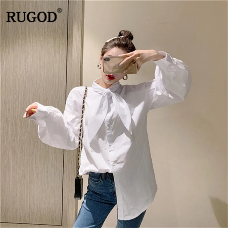 Женская офисная блузка RUGOD белая Элегантная с длинными рукавами-фонариками и